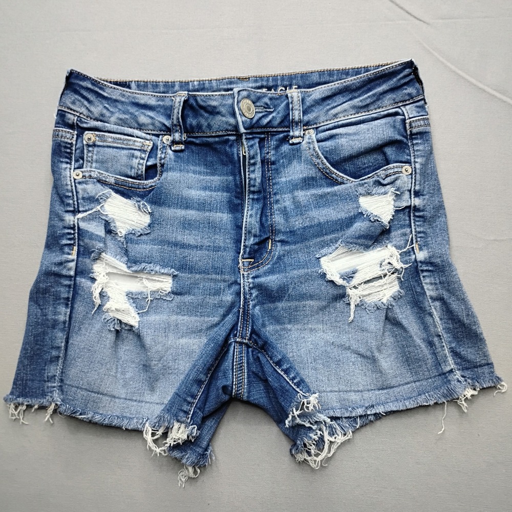 American Eagle Hi-Rise Shortie Distressed Denim Shorts Blue Size 10